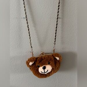 Brown Faux Fur Chain Strap Bag